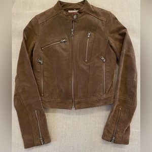 LEVI’S Zipper Pocket Rough Out Suede Cafe Racer Moto Leather Jacket in Brown XS